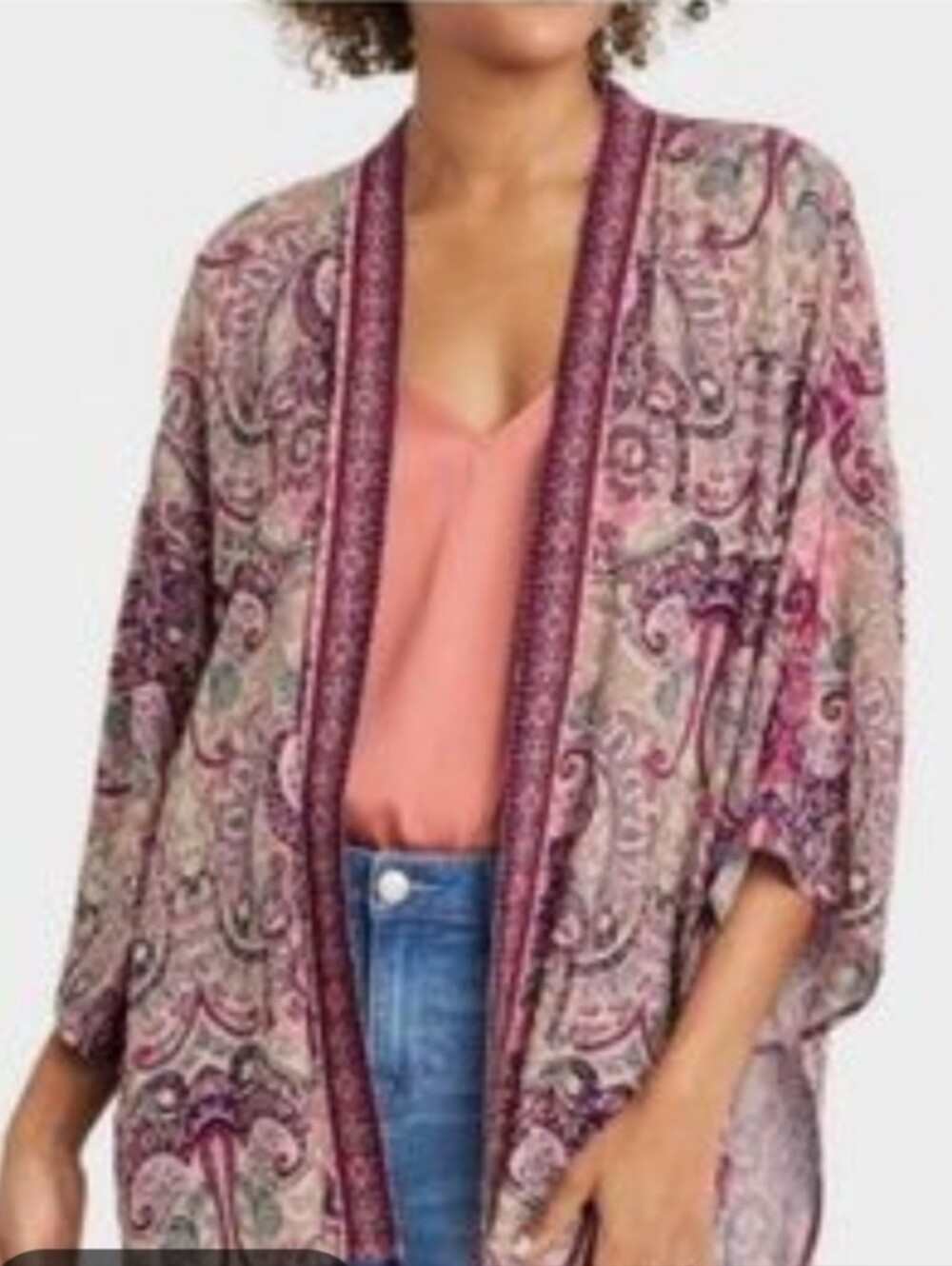 Knox Rose Womens sz M/L open front cardigan floral boho multicolored slits EUC